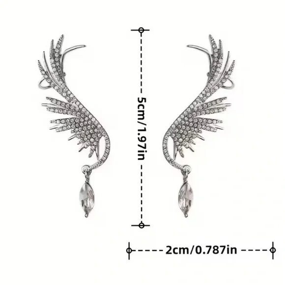 🤍🩶🤍 ANGEL WING EARRINGS EMBELLISHED WITH CRYSTAL RHINESTONES❗️🤍🩶🤍 - Picture 4 of 5